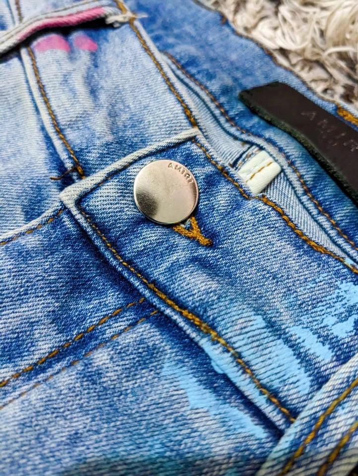 Jeans salpicados de pintura multicolor azul claro Amiri - 34 EE. UU. Foto 4 de 4