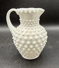Fenton Hobnail Milk Art Glass Pre Logo Milk Crimped Syrup Pitcher Handled Jug