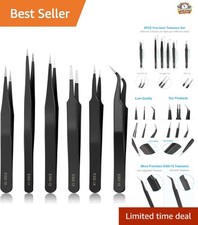 Stainless Steel ESD Tweezers Kit - 6pc Set for Jewelry  DIY Projects