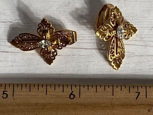 14K Gold Plated; Cross; Clip On Earrings; Clear Stone; 5.1 Grams