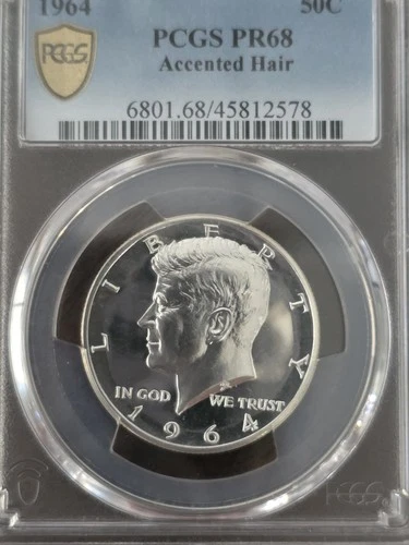 1964 Proof Kennedy Silver Half Dollar - PCGS PR68 Accented Hair - Gold Shield