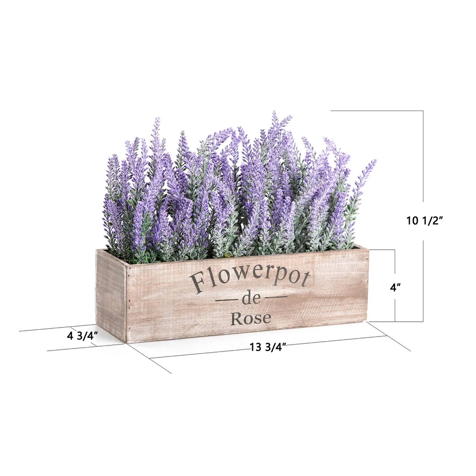 Planta de lavanda falsa con bandeja decorativa caja de madera 14"- decoraciones de primavera para... Foto 3 de 4