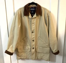 VTG Lands End Jacket Men M Tall Canvas Chore Barn Corduroy Collar Flannel Lined
