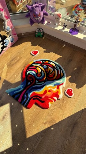 Colorful Human Head Area Rug - Handmade Autumn Decor - Cozy Home Accent - Picture 5 of 6