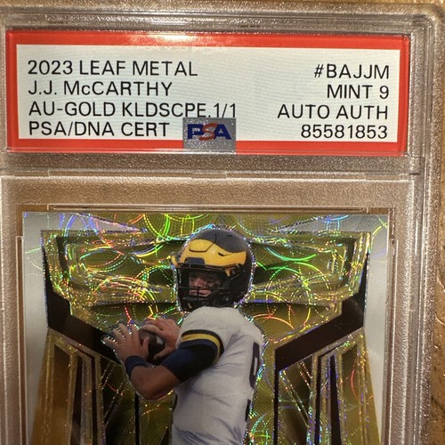 2023 J.J. McCarthy Leaf Metal Auto GOLD KLDSCPE 1/1 PSA 9 - Picture 8 of 12