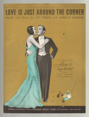 Here Is My Heart 1934 Love Is Just Around The Corner CROSBY Sheet Music