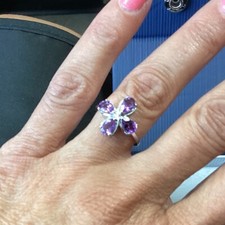 Amethyst Ring Designer Flower Ring Natural Gemstone Ring Size Adjustable