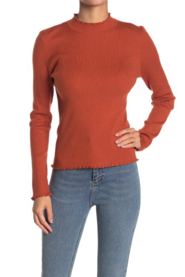 Lush Lettuce Hem Sweater Aragon Red Womens M Rib Knit Long Sleeve Mock Neck NWT