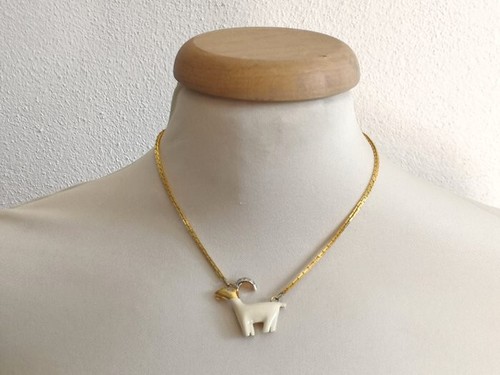 Vintage Pierre Cardin Goat Goat Gold Enamel High Jewelry Necklace