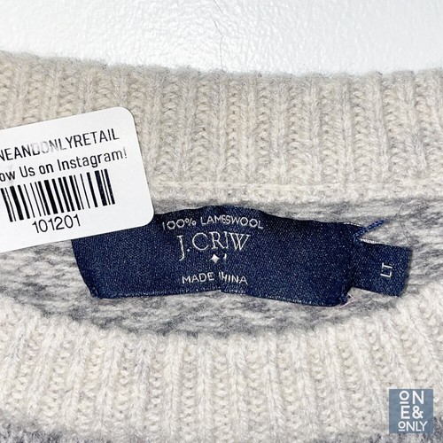 Vintage J.CREW Lambswool Gray Cream Knit Pullover Snowflake Sweater Women Large - Picture 3 of 12