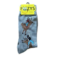 NWT Foozys Grey Novelty Cowboy Bull Riding Crew Socks Mens One Size