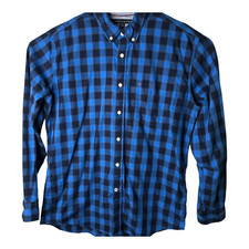 Tommy Hilfiger Classic Fit Size Large Blue Plaid Shirt with Collar and Pocket