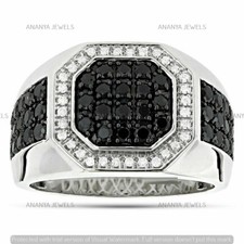 3 CT Lab-Created Black Spinel Octagon Halo Wedding Ring Real 925 Sterling Silver