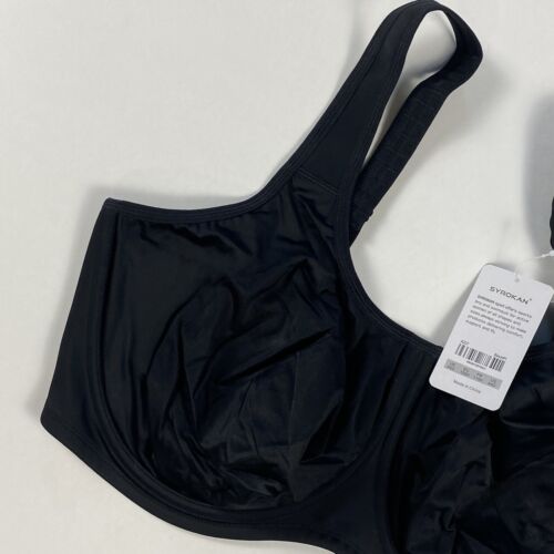 SYROKAN Women Sports Bra Size 44G Black Max Control Solid High Impact Underwire - Picture 3 of 9