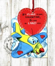 Hang Tag RETRO IT'S PLANE TO SEE CUTE VALENTINES DAY TAGS #518 Gift Tag