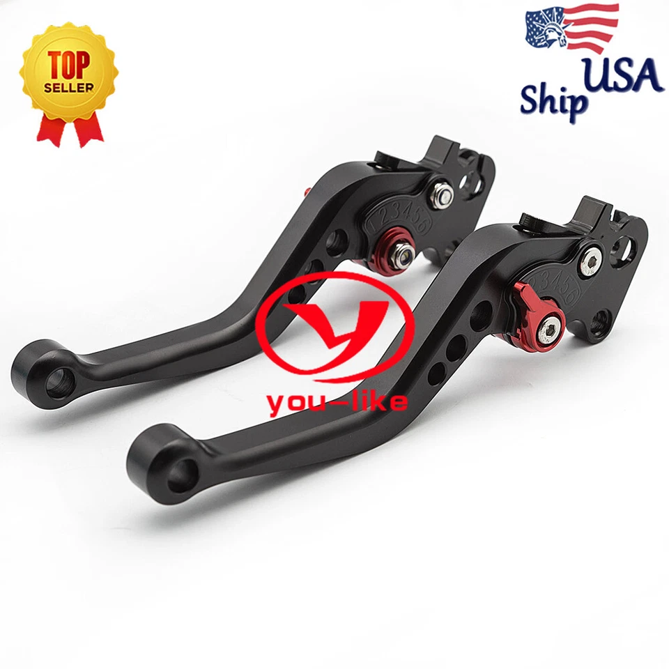 Par de palancas de embrague de freno cortas CNC negras para Suzuki GSXR1000 2001-2004 2002 2003 Foto 2 de 4