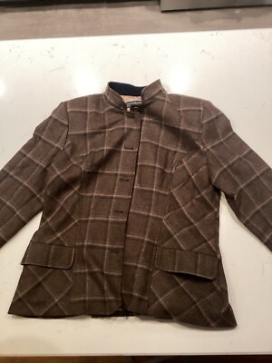 Peruvian Connection Merino Lambswool & Velvet Collar Tweed Blazer Jacket Size 16