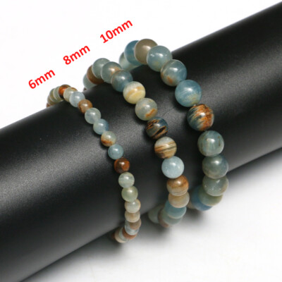 Rare 6/8/10mm Blue Scheelite Beaded Gemstone Charms Stack Gift Bracelet Jewelry