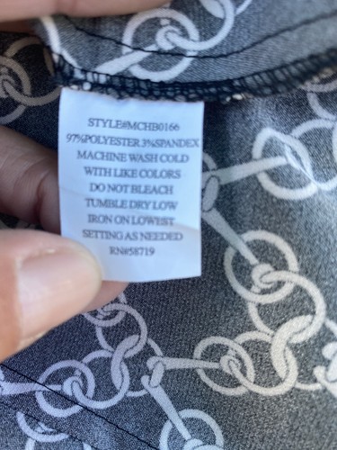 Notations Women’s Large Black/White Chain Print Stretchy Button Down Shirt NWT - 第 11/11 張圖片
