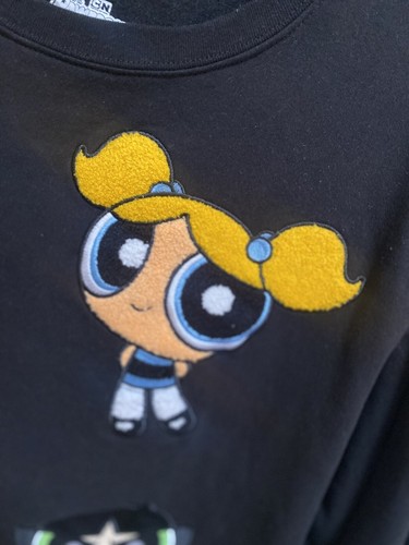 Powerpuff Girls PPG Sz XL (15-17) Youth Black Embroidered Fleece Sweatshirt EUC - Picture 3 of 7