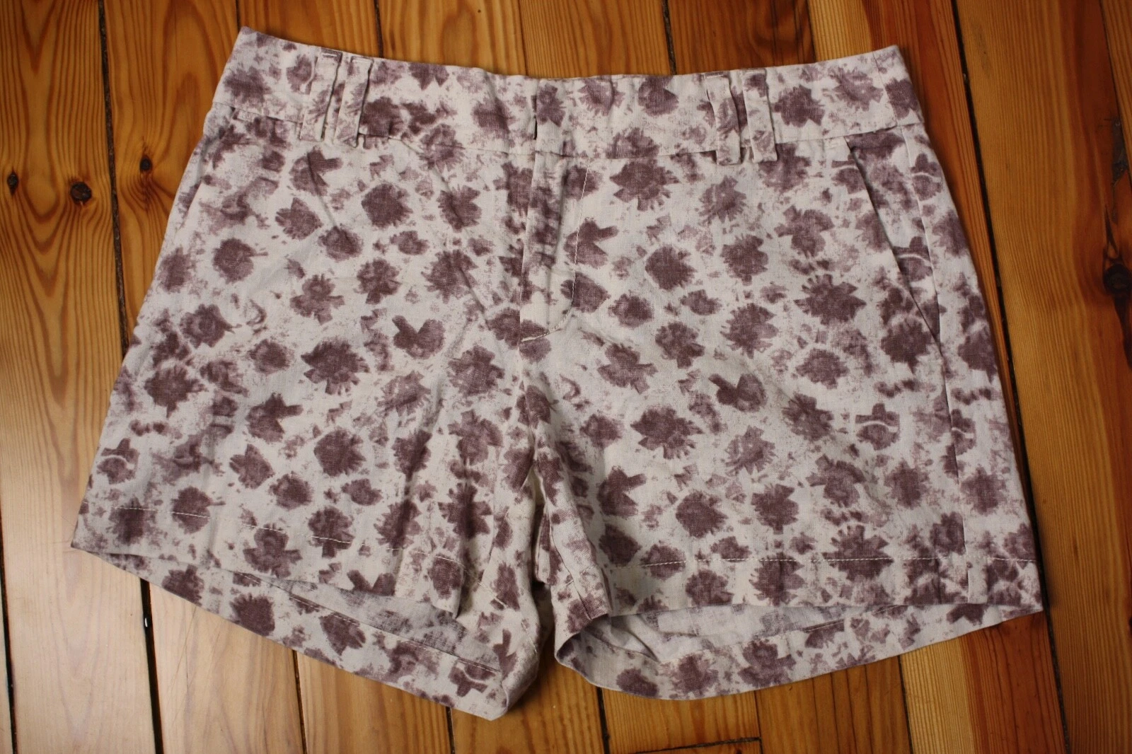Ann Taylor LOFT 2 Blurred Dot Purple Ivory Linen Cotton Shorts 4" Inseam