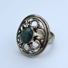 Handcrafted ethnic ring sterling silver green stone size 7.75