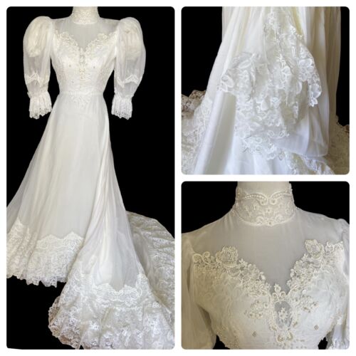 Vintage 60/70âs Wedding Dress Size 4 IGLWU Lace 3/4 Balloon Sleeve 24