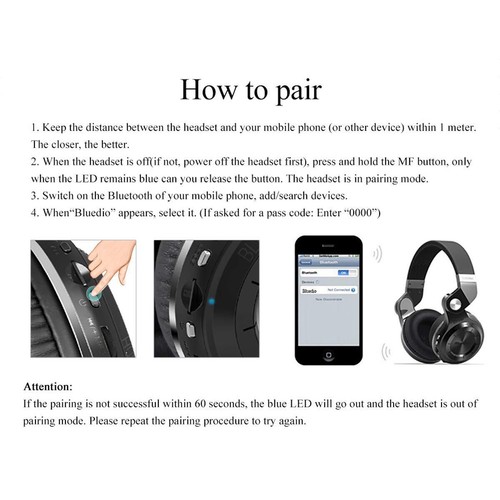 Bluedio T2 Plus Turbine Wireless Bluetooth Headphones with Mic/Micro SD Card ... - Picture 8 of 8