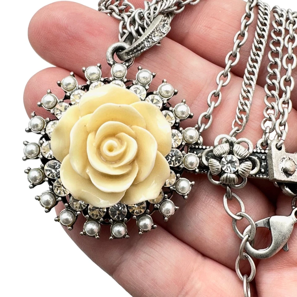 Colar feminino Sweet Romance tom prata pingente intercambiável flores - Imagem 3 de 4