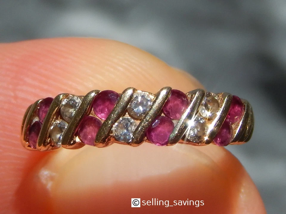 ANILLO BANDA APILABLE ORO AMARILLO MACIZO 14K RUBÍ EFFY Y DIAMANTE 5 MM TAMAÑO 4,75 Foto 2 de 4