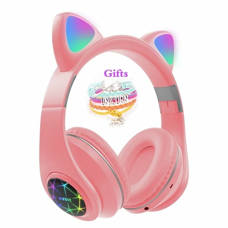 RGB Cat Ear Headphones Headset Bluetooth 5.0 Kids Girl TF Card FM Radio Mic