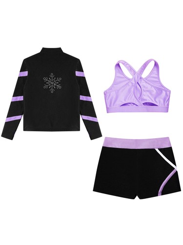 Kids Girls Outfit Shiny Set 3Pcs Tracksuit Long Sleeve Jacket Outfits Running - Picture 48 of 57
