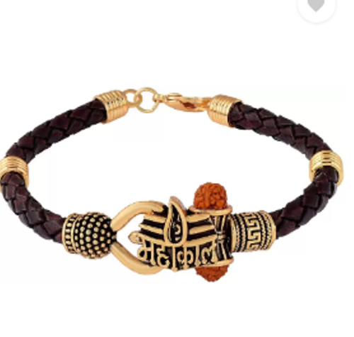 Brass OM Rudraksh Bracelet Mahakal Mahadev Lord Shiva Fashion Wrist Band Gifts - Picture 6 of 6