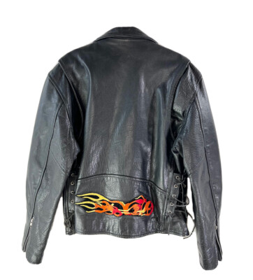 ジャケット・アウター 70~80s short real leather tracker jacket Vintage 70s Leather Motorcycle Jacket Chopper Patch Flames