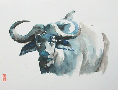 CHINESE BUFFALO WITH A BIRD ON IT BACK ORIGINAL WATERCOLOR PAINTING SIGNED | eBay