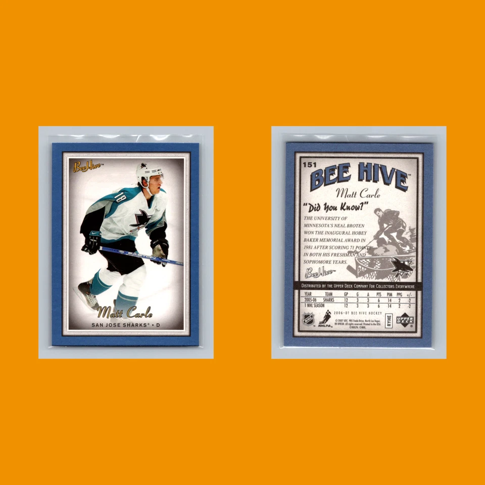Matt Carle Rookie #151 2006-07 Upper Deck Beehive Blue San Jose Sharks Hockey - Image 3 of 3