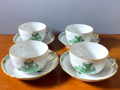 4 x Herend ''Chinese Bouquet'' Green tea cup and saucer set, MINT