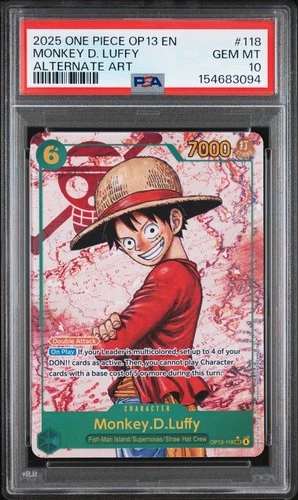 3094 Monkey D. Luffy 2025 One Piece Carrying On His Will OP13-118 Alt Art PSA 10