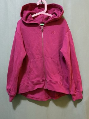United Colors of Benetton Girls Hooded Pleated Sweatshirt Jacket Size M Magenta