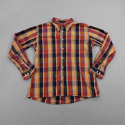 MAUS & HOFFMAN Shirt Mens XL Orange Plaid 2 Ply Egyptian Cotton 100s Button Up