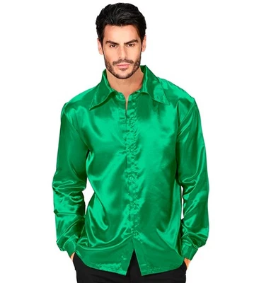 Widmann Satin Green 70s Disco Shirt (M) Green - Imagen 1 de 4