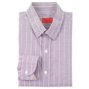 Isaia Napoli Plum Purple and White Woven Stripe Cotton Dress Shirt 16.5 x 37