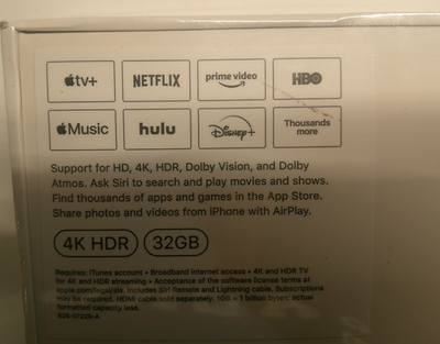 Apple TV 32GB 4K HD Media Streamer - Black (MQD22LL/A) for sale