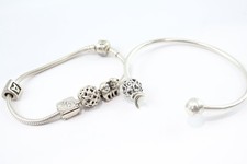 Pandora Sterling Silver Bracelets Charms Torque Bangle Suitcase Cats x 2 (39g)