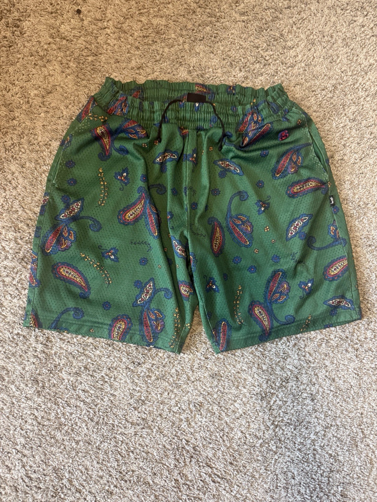 Vintage 2000s Stussy Floral Paisley Mesh Shorts Size Mens M Green/Blue/Red
