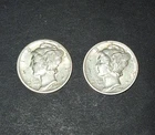1942 1944 Mercury Denver mint AU dimes 90% silver
