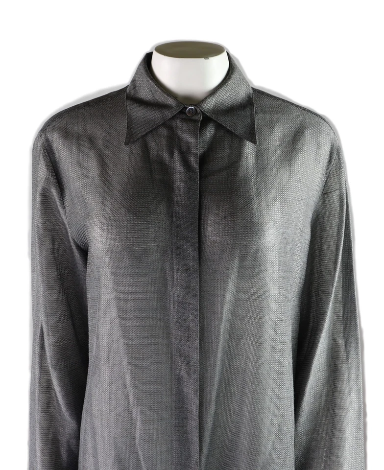 Blusa túnica ANNE KLEIN US para mujer grande gris con botones texturizada manga larga Foto 4 de 4