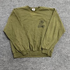Jerzees Sweatshirt Mens XL Green USMC Graphic NuBlend Made in USA Military Flaw