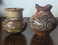 2 Old Peruvian Shipibo + Ecuador Amazon Pottery Hand Built Redware Bowls 