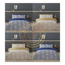 Image of Arches Easy Care Duvet Cover Set Blue or Ochre Geometric Reversible Bedding